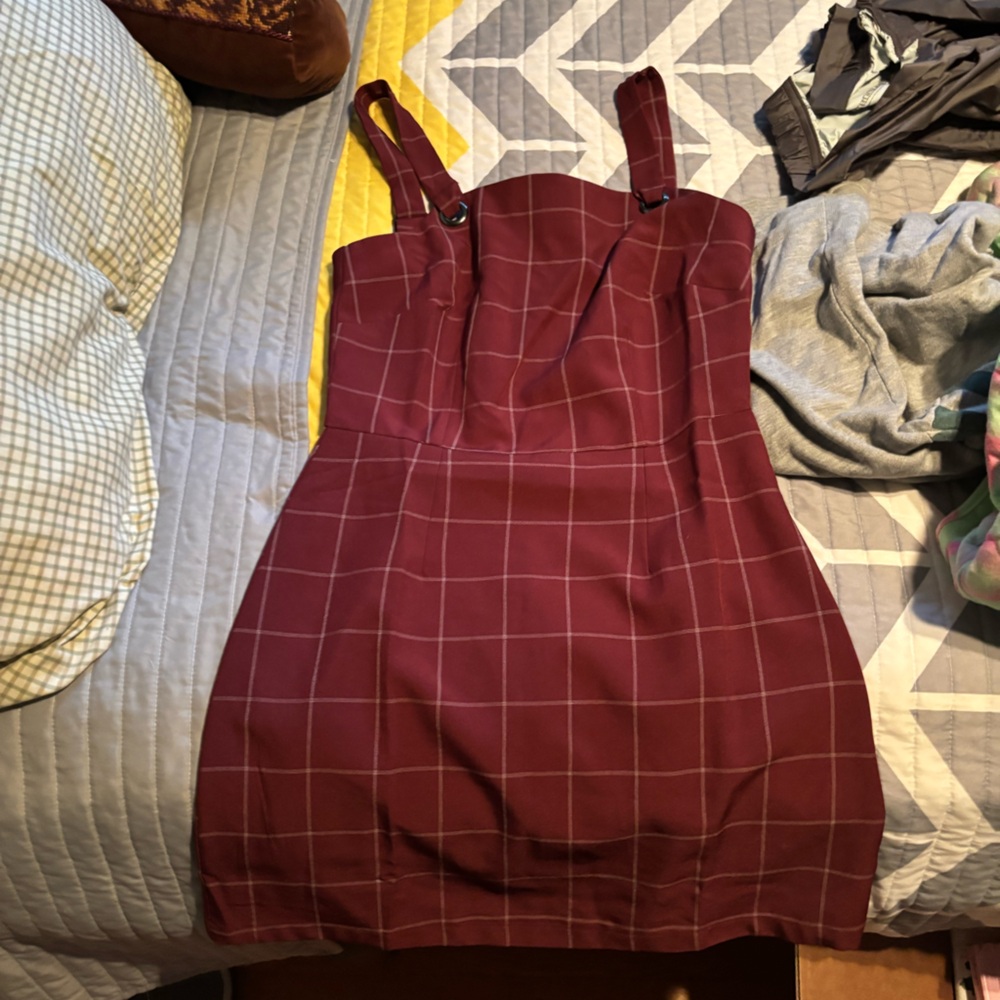 plaid overall dress